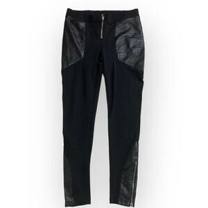 Bebe black faux leather moto leggings, ladies xs stretch knit zipper ankle pants